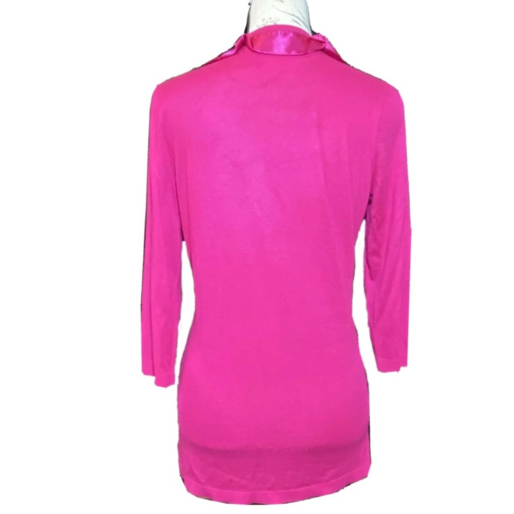 T Tahari Bevan Knit Top Sweater Satin Ruffle Cardigan Sz SP PINK - Picture 2 of 6